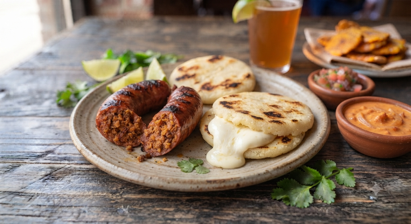 Colombian chorizo with arepa illustration