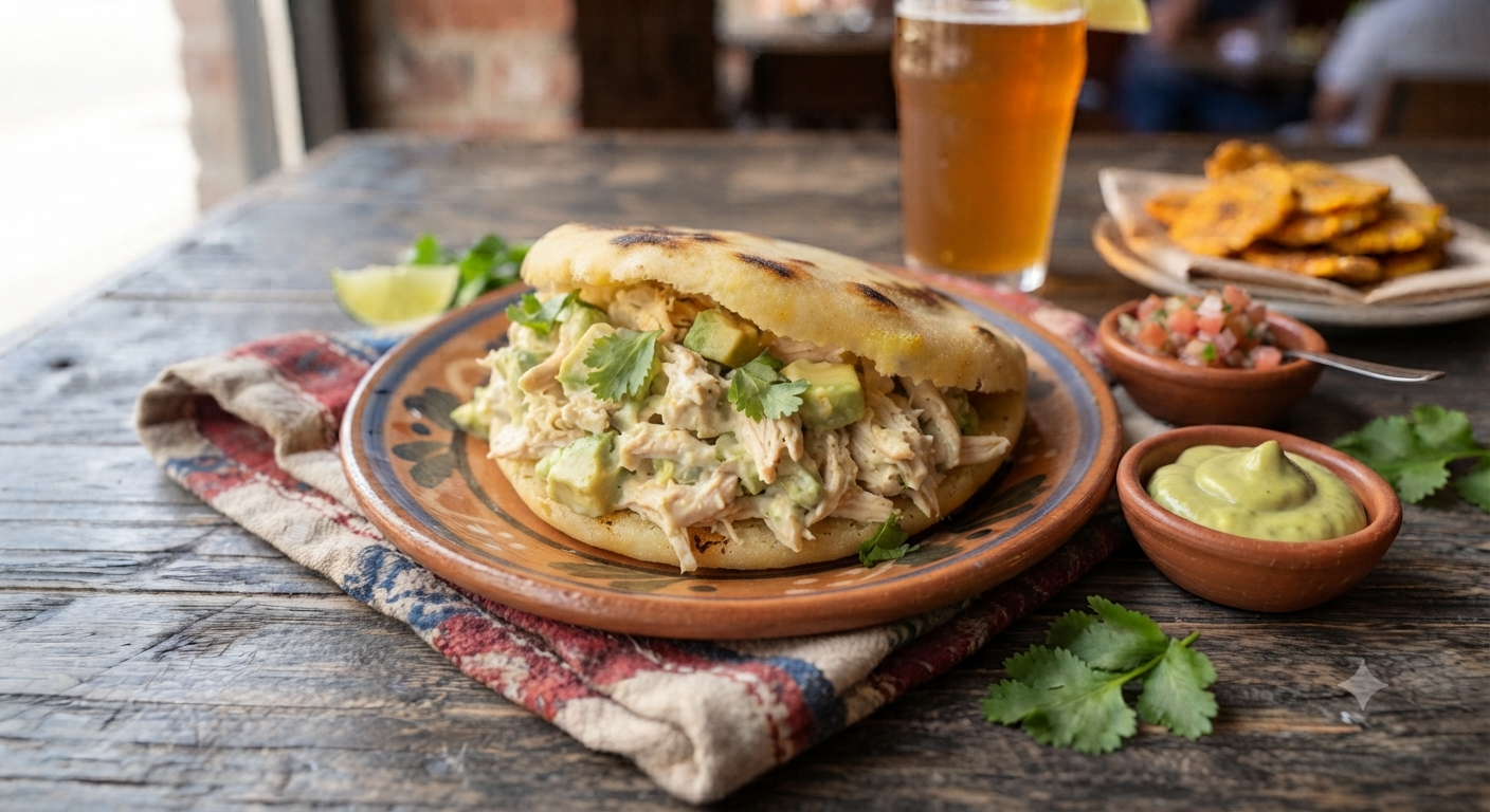 Stuffed chicken arepa illustration