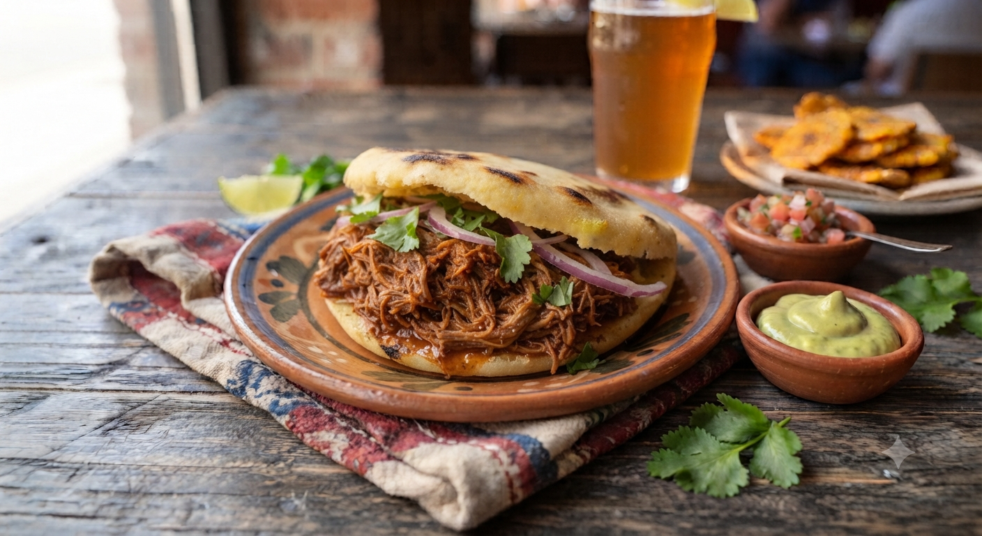 Stuffed meat arepa illustration